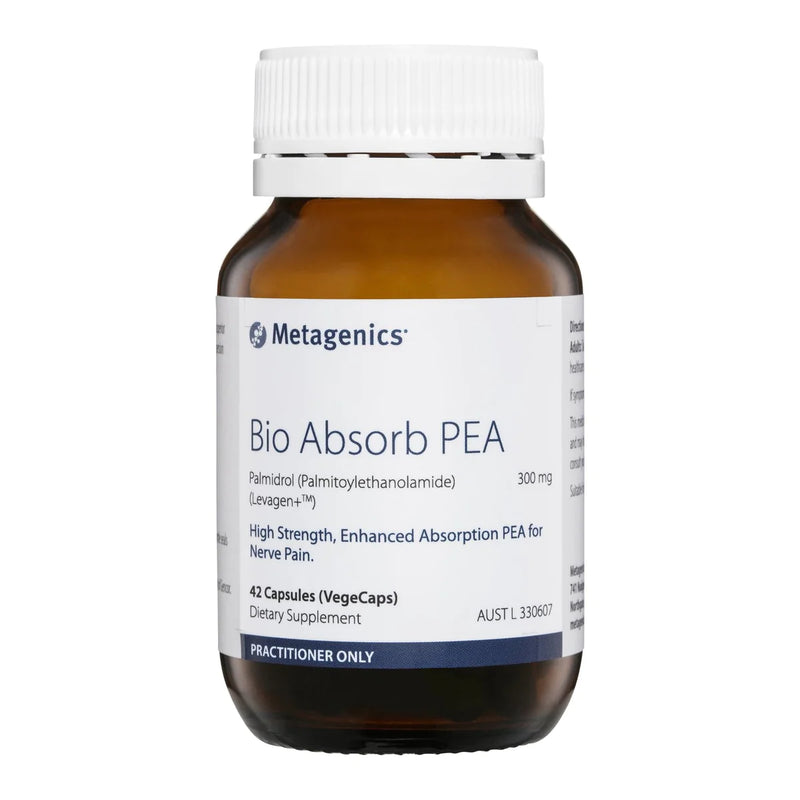 Metagenics BioAbsrob PEA 42 capsules product bottle image. 