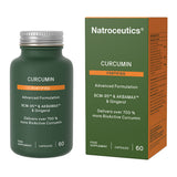 An image of a green bottle that says curcumin fortified advanced formulation bcm-95 and AKBAMAX and gingerol delivers over 700% more bioactive curcumin food supplement 60capsules 