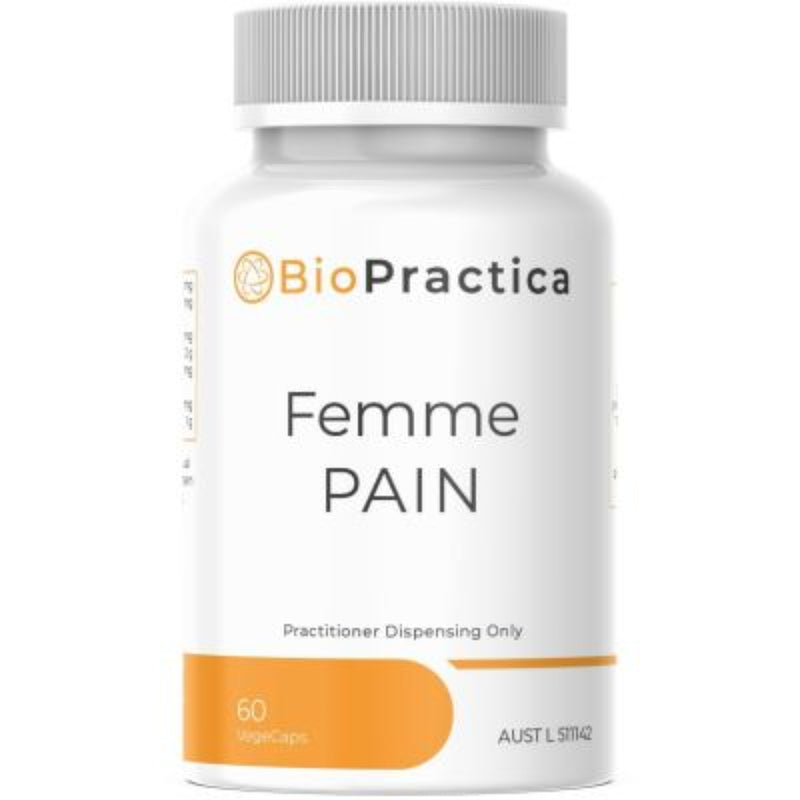 A Supplement container with the name Femme PAIN by BioPractica.