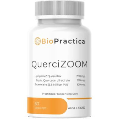 A Supplement container with the name  QuerciZoom by BioPractica