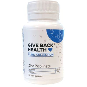 A Supplement container with the name Zinc Picolinate by Give Back Health.