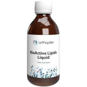 A Supplement bottle with the name BioActive Lipids Liquid by Orthoplex White