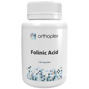 A Supplement container with the name Folinic Acid by Orthoplex White