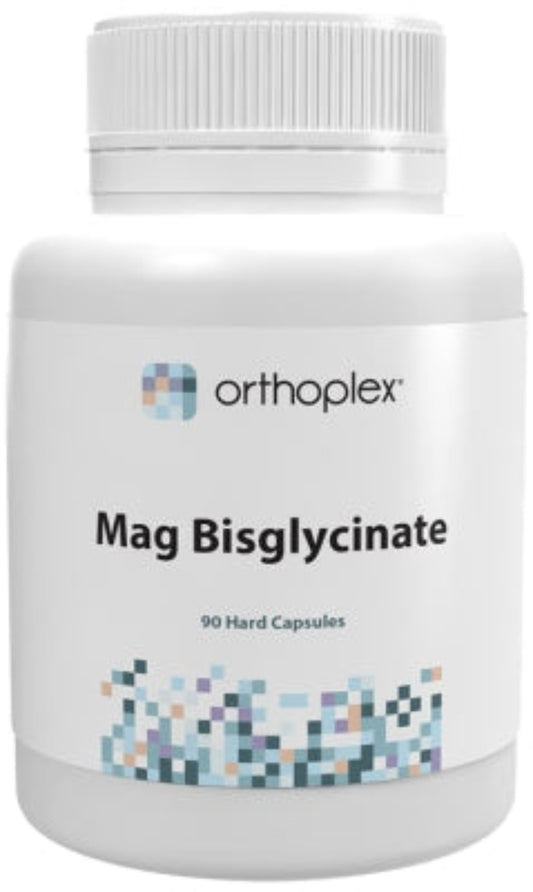 A Supplement container with the name Mag Bisglycinate by Orthoplex. 