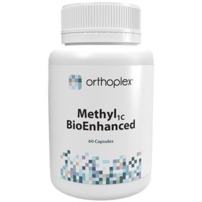 A Supplement container with the name Methyl 1c BioEnhanced by Orthoplex White.