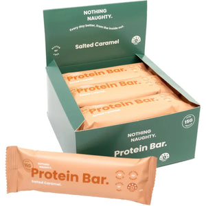 A Box of Nothing Naughty Salted Caramel Flavor Protein Bars.