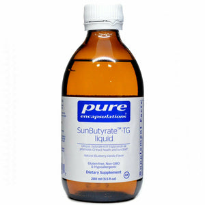 A Supplement bottle with the name SunButyrate - TG Liquid by Pure Encapsulations,