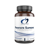 A supplement bottle with the label Prostate Supreme by Designs for Health