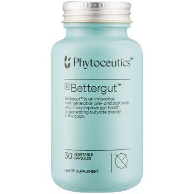 A Supplement container with the name BettergutPre - and Postbiotic by Phytoceutics.