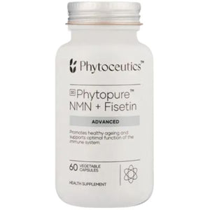 A Supplement container with the name Phytopure NMN + Fistin by Phytoceutics.