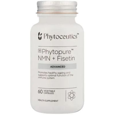 A Supplement container with the name Phytopure NMN + Fistin by Phytoceutics.
