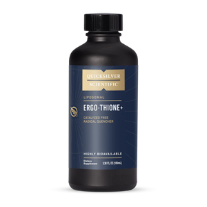 A Supplement bottle with the name Ergo-Thione+ by Quicksilver.