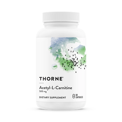 A Supplement container with the name Acetyl-L-Carnitine by Thorne.