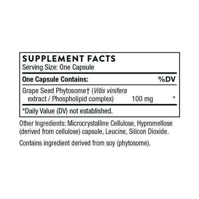 Ingredients including Grape Seed Phytosome, Vitis Vinifera, Phospholipid.