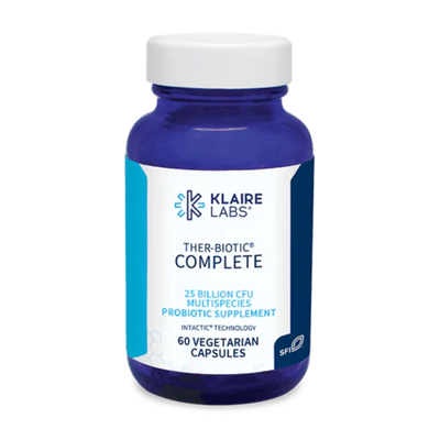 A Supplement container with the name Ther-Biotic Complete by Klaire Labs.