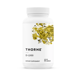 A Supplement container with the name D-1,000 (90 Caps) by Thorne 

