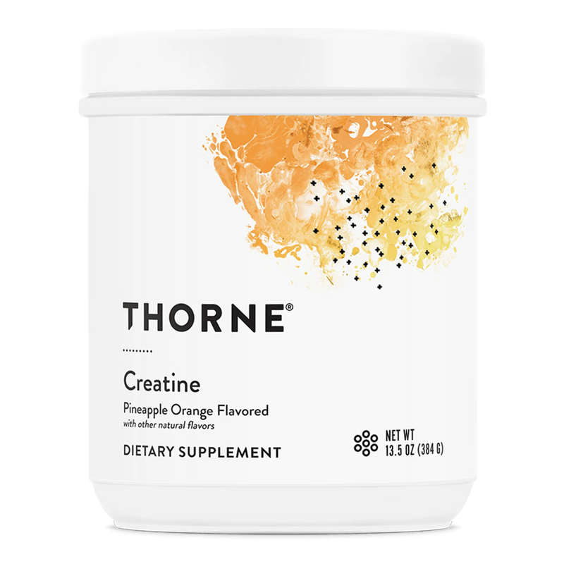 A Supplement container with the name Creatine (Pineapple Orange Flavored) by Thorne.