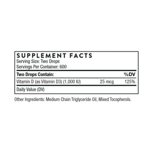 A Supplement bottle with the name Vitamin D Liquid by Thorne 