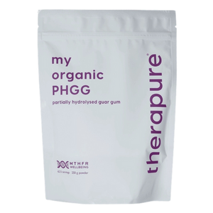 A Supplement container with the name My organic PHGG partially hydrolysed guar gum by Therapure.