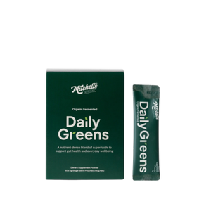A Box of single sachets  (30) of Daily Greens by Mitchells Nutrition.