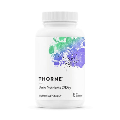 A supplement container  with the name Basic Nutrients 2/Day by Thorne