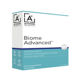 Front of the box of BIome Advanced 30 caps. White and blue design.