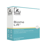 A box of probiotics call Biome Lift. Green and white box.
