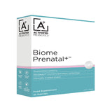 A box of probiotic called Biome Prenatal+. Box is blue and white.