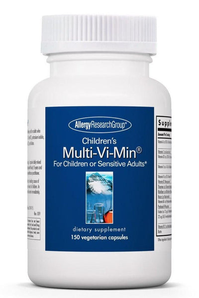 A bottle with the lable Childrens Multi-Vi-Min for children or sensitive adults