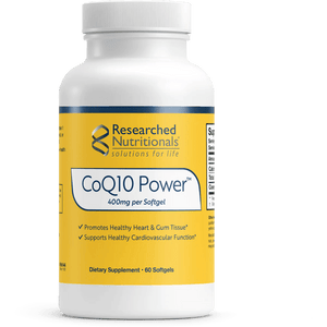 An image of a supplement called Coq10 Power by Researched Nutritionals