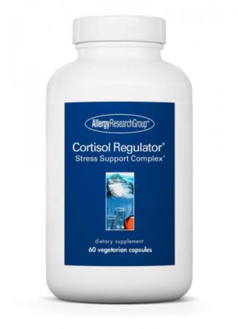 A bottle with the blue lable of Cortisol Regulator