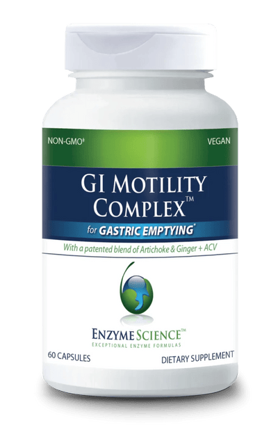 A supplement bottle with the label reading GI Motility Complex