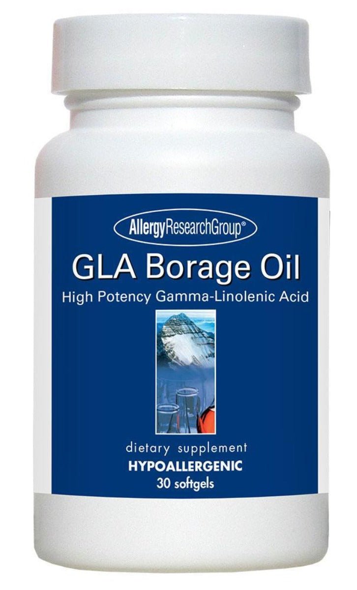 A supplement bottle with the label Gla Borage Oil.