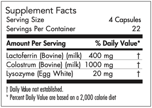 Text describing the ingredients which include Lactoferrin, Colostrum and Lysozyme 
