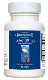 A supplement bottle with the label Lutein 20mg