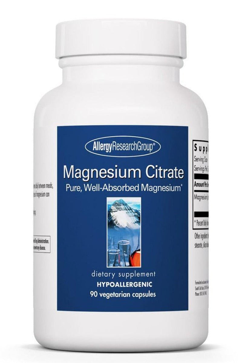 A supplement bottle with the label Magnesium Citrate